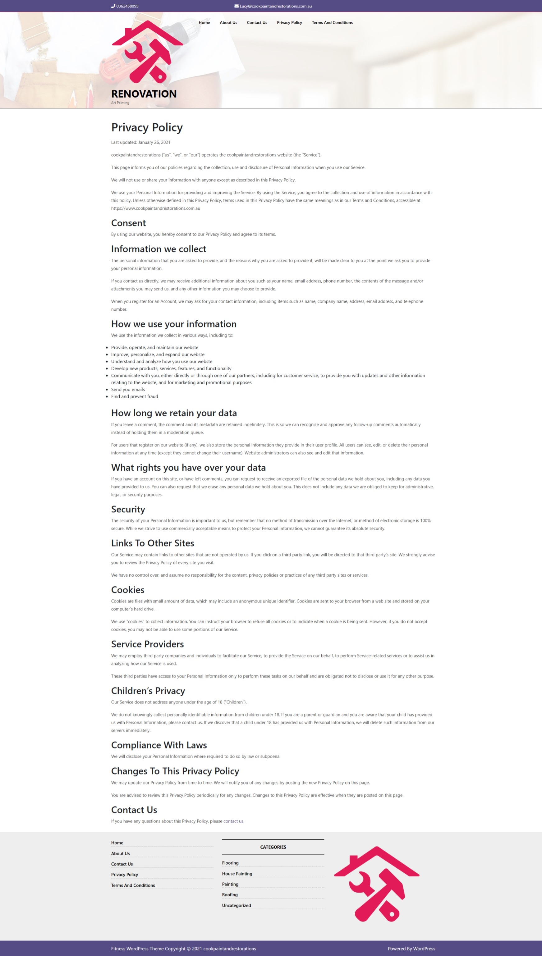 Privacy Policy cookpaintandrestorations.com .au Betra Web - Betra Web