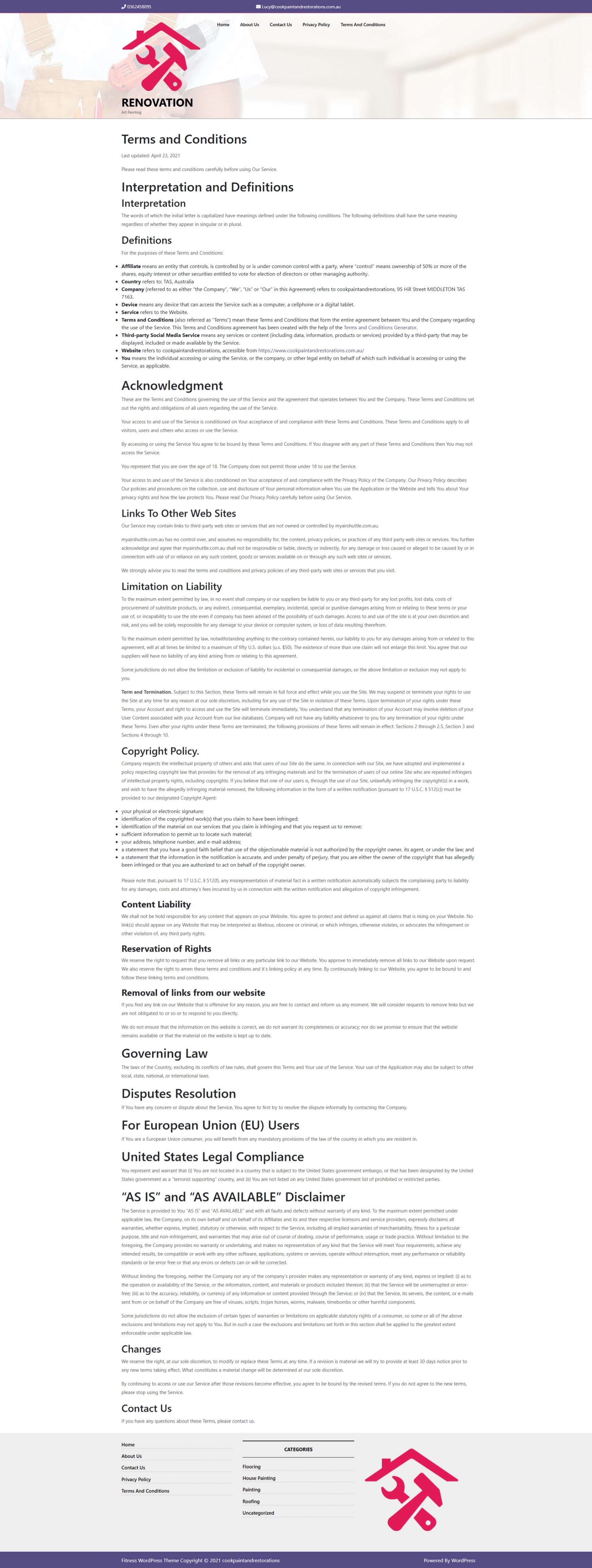 Terms And Conditions cookpaintandrestorations.com .au Betra Web - Betra Web